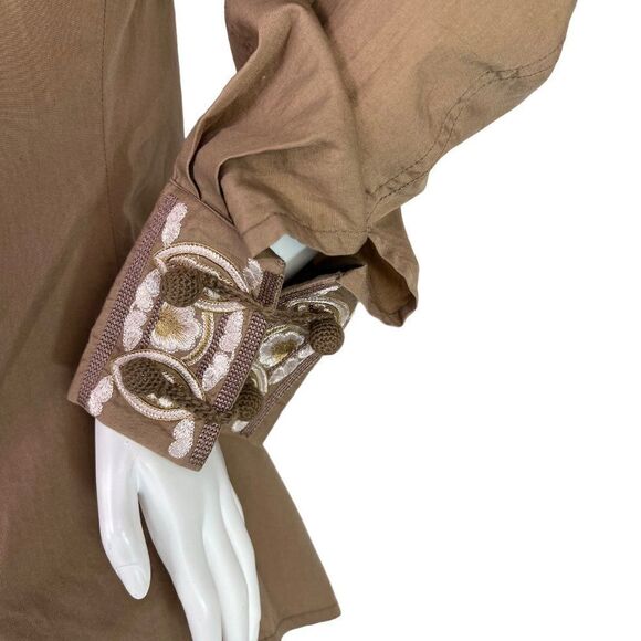 Roberto Cavalli Place Tan Floral Beaned Embroidered Shirt w/ Mandarin Collar 12 - Picture 5 of 16